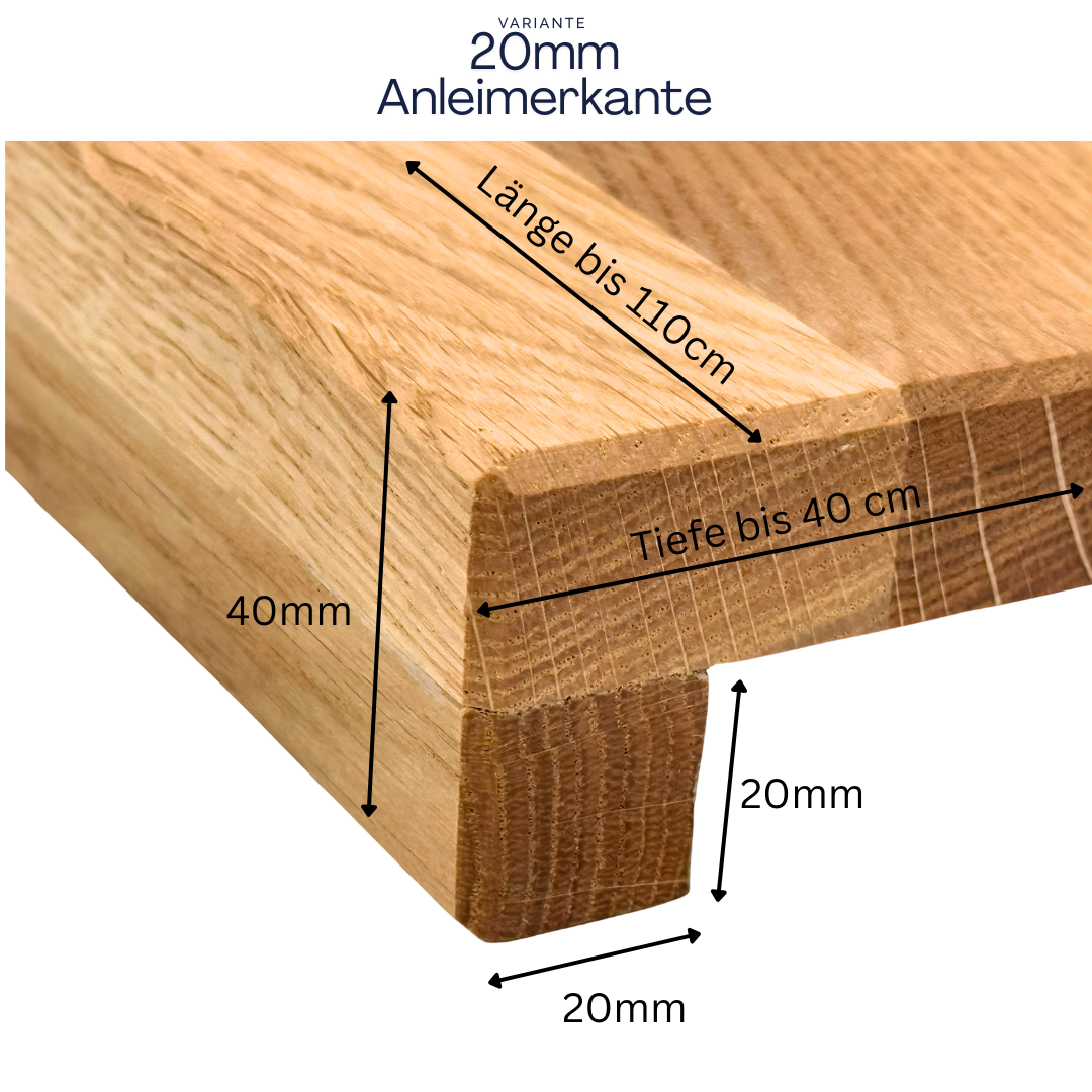 Renovierungsstufe Eiche Massiv 20mm | Fensterbank & Treppenstufe | Wildeiche rustikal | 20mm Anleimer