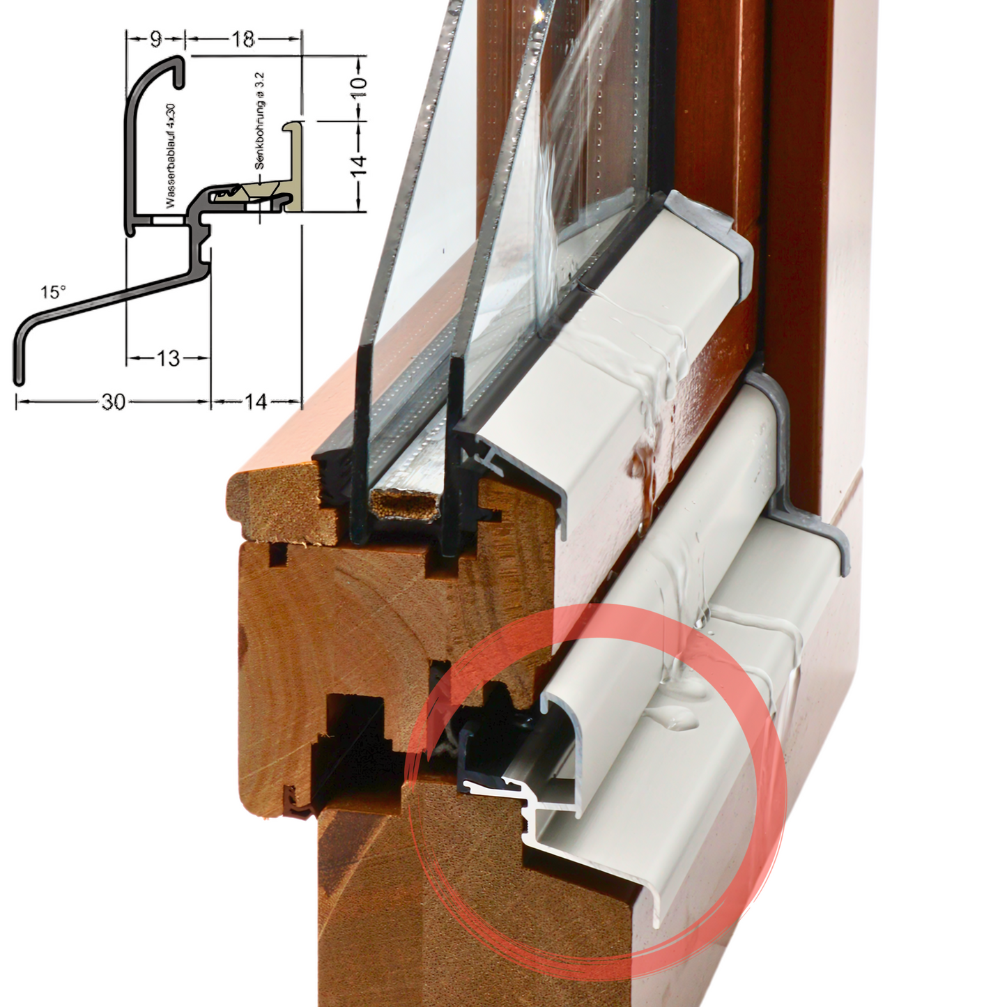 Regenschiene für Holzfenster R22/30
