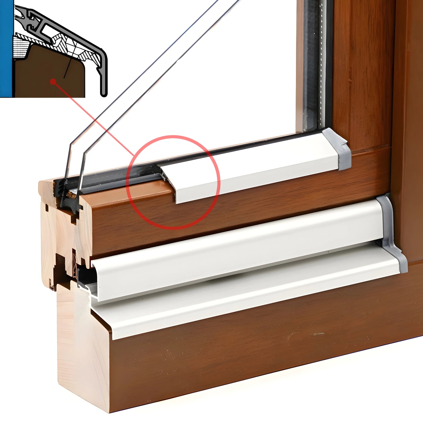 Flügelabdeckprofil S für Holzfenster | mit Dichtung | Aluminium Wetterschenkel | Wetterschutz nach Maß | Hub Fenster