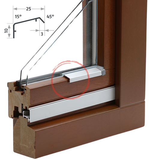Flügelabdeckprofil F20 für Falz 18 mm