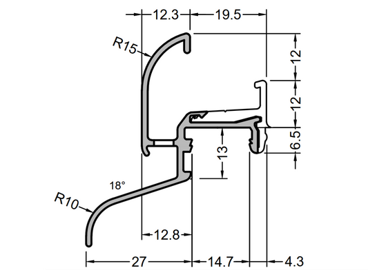 Regenschutzschiene Kocher 29/27 F-TXL | Falzmaß 19 mm