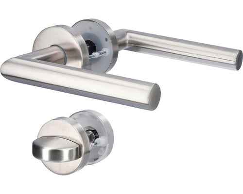 Drückergarnitur Edelstahl Rosette L-Form BB/PZ/WC