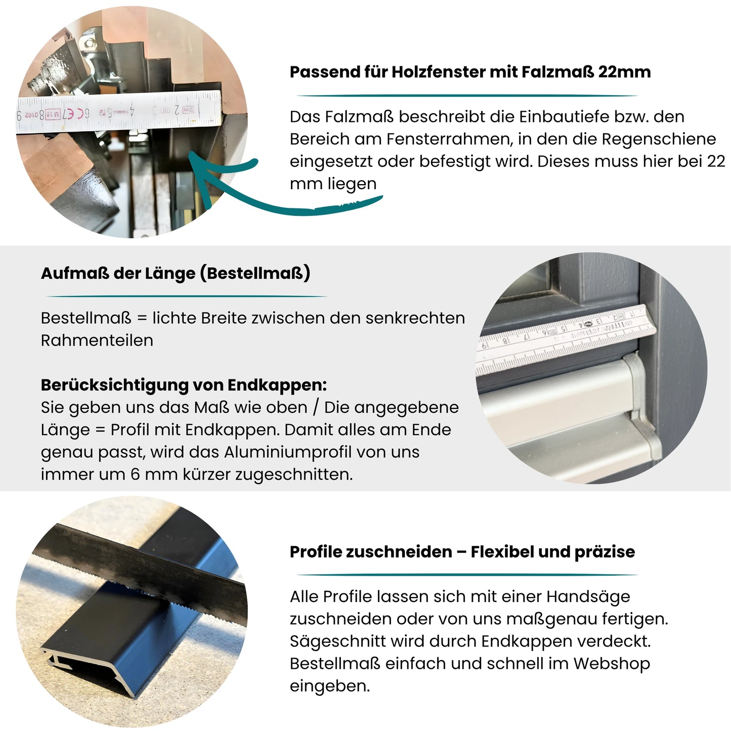 Regenschiene Holzfenster R22/30 | Aluminium | 22 mm Falz | Wetterschutz unten