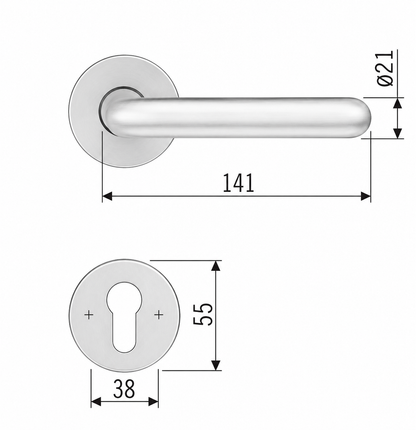Haustür Halbgarnitur | Drücker | Edelstahl matt | U-Form | 8 mm Vierkant | DIN links & rechts | EN 1906 Klasse 4