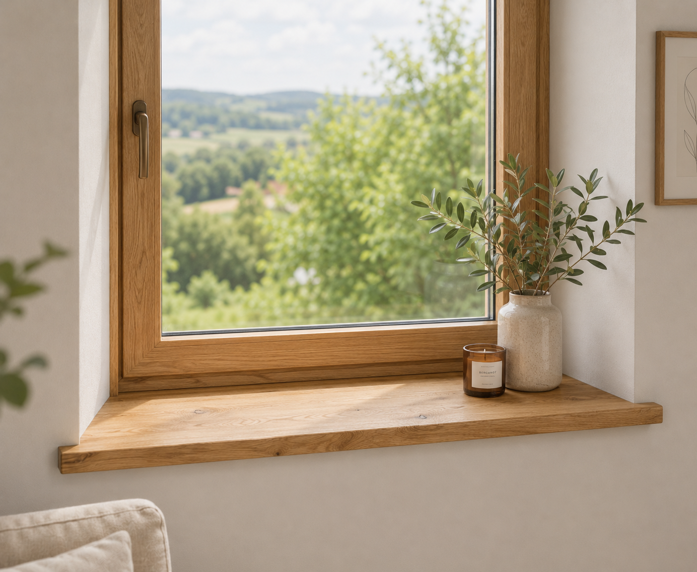 Fensterbank Echtholz | Eiche Massivholz | Rustikal | 26 mm | Innenfensterbank nach Maß | Hub-Fenster