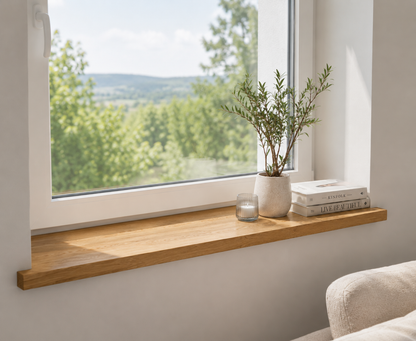 Fensterbank Echtholz | Eiche Massivholz | Rustikal | 26 mm | Innenfensterbank nach Maß | Hub-Fenster