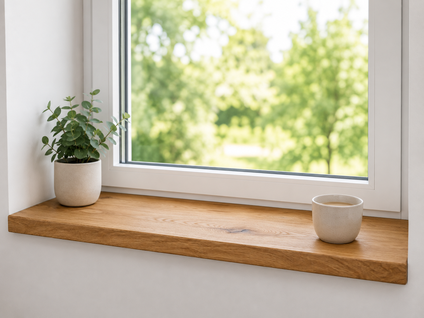 Fensterbank Echtholz | Eiche Massivholz | Rustikal | 26 mm | Innenfensterbank nach Maß | Hub-Fenster