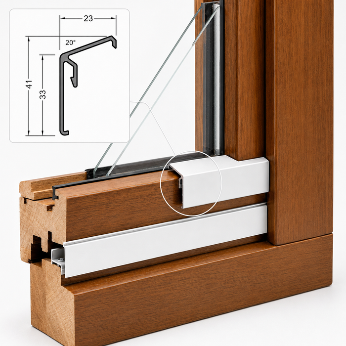 Flügelabdeckprofil System L für Holzfenster – große Abdeckfläche