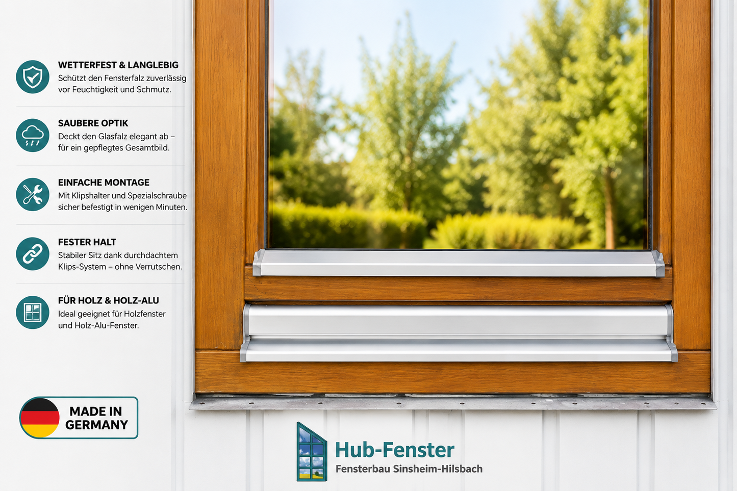 Flügelabdeckprofil S mit Dichtung für Holzfenster – nach Maß