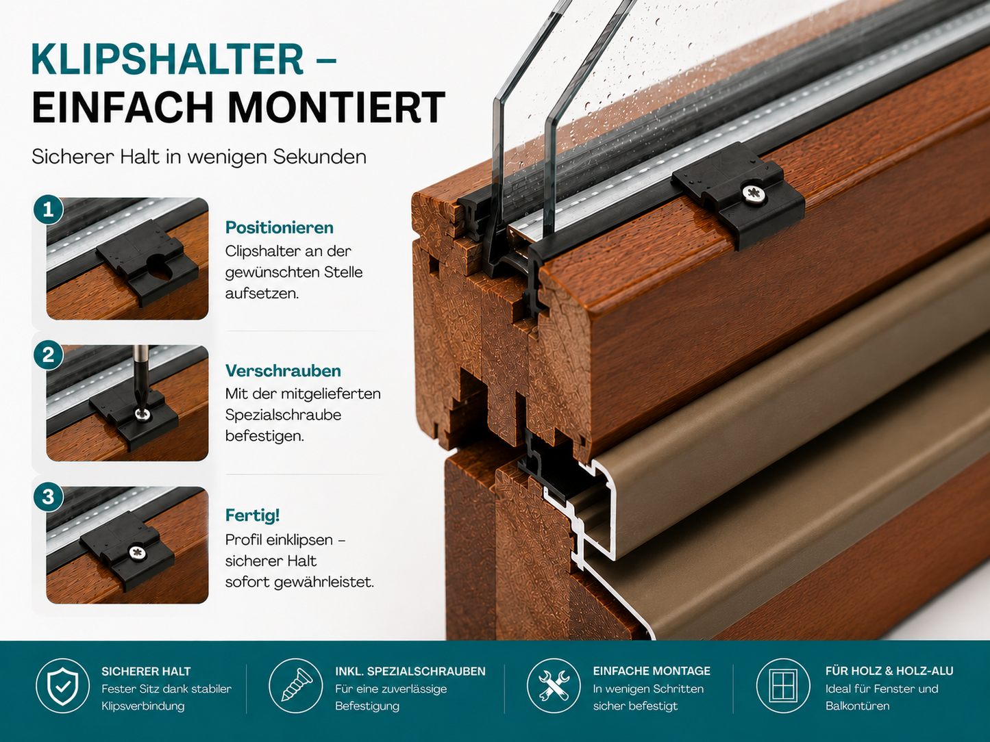 Flügelabdeckprofil S mit Dichtung für Holzfenster – nach Maß