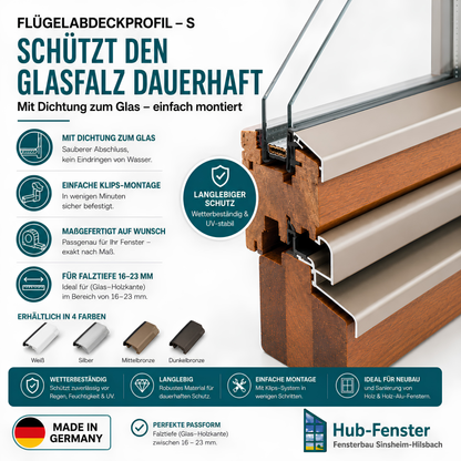Flügelabdeckprofil S mit Dichtung für Holzfenster – nach Maß