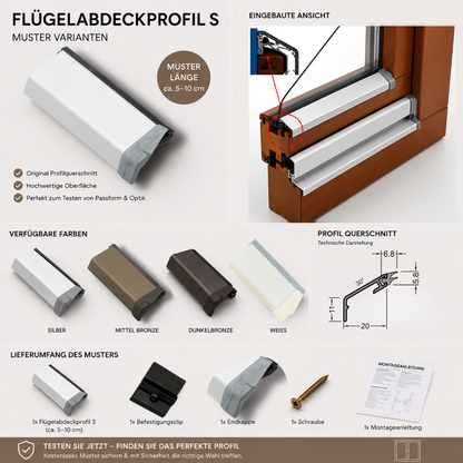 Flügelabdeckprofil Muster Set – Verschiedene Profile für Holz- & Kunststofffenster | Gratis Muster (zzgl. Versand)