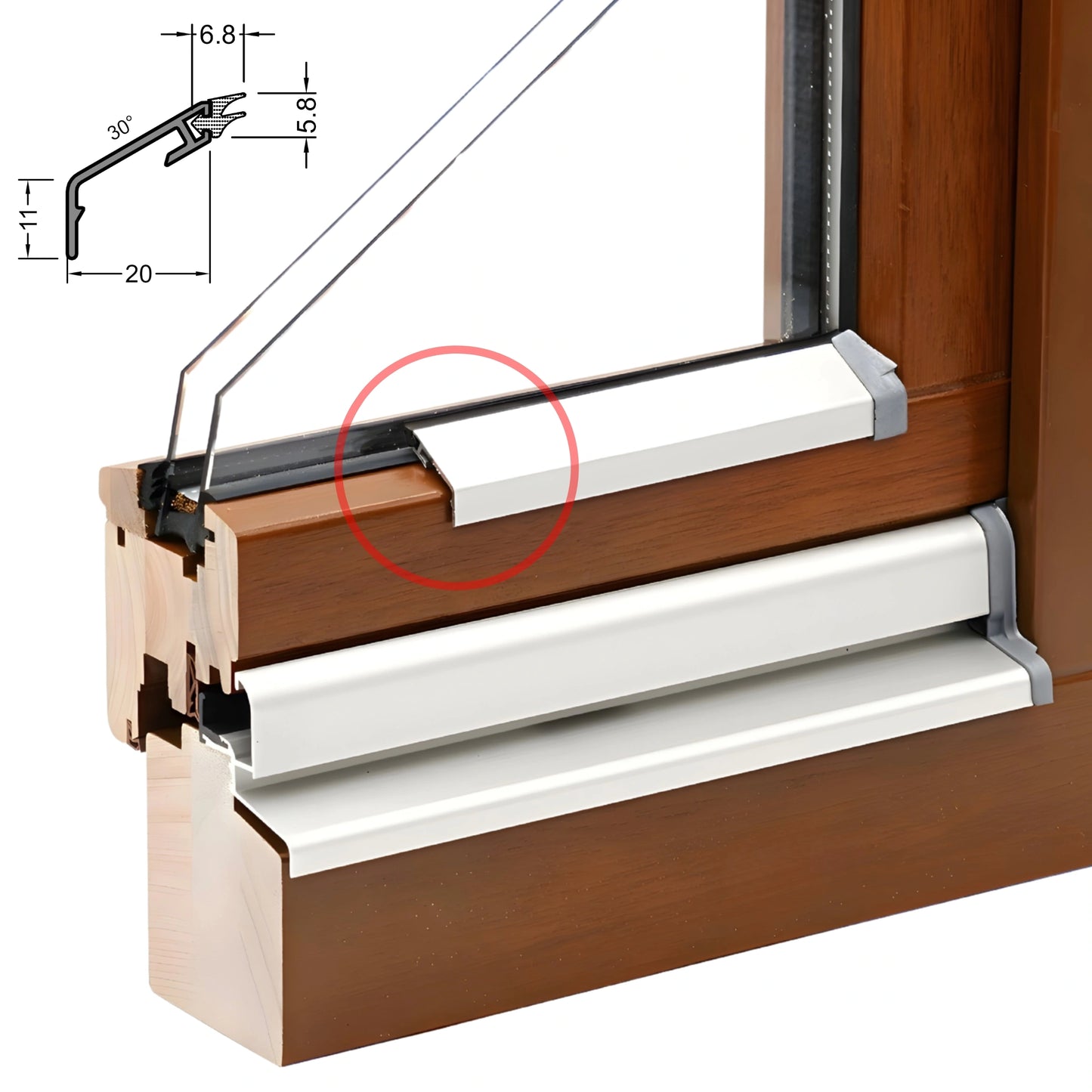 Flügelabdeckprofil S für Holzfenster | mit Dichtung | Aluminium Wetterschenkel | Wetterschutz nach Maß | Hub Fenster
