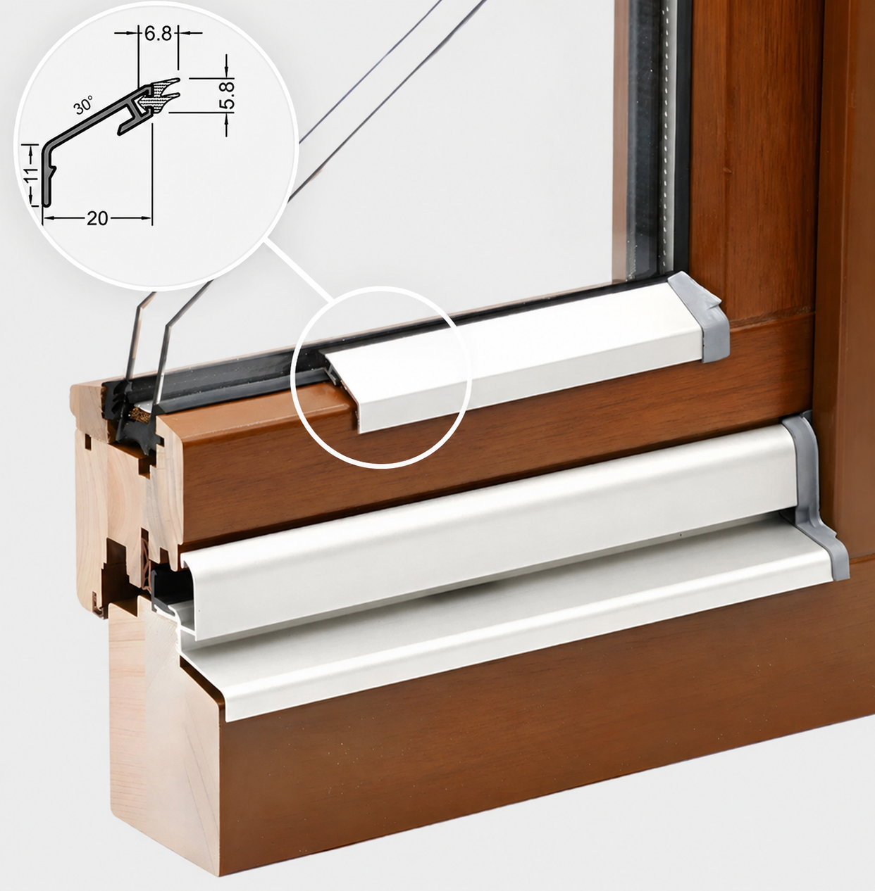 Flügelabdeckprofil für Holzfenster