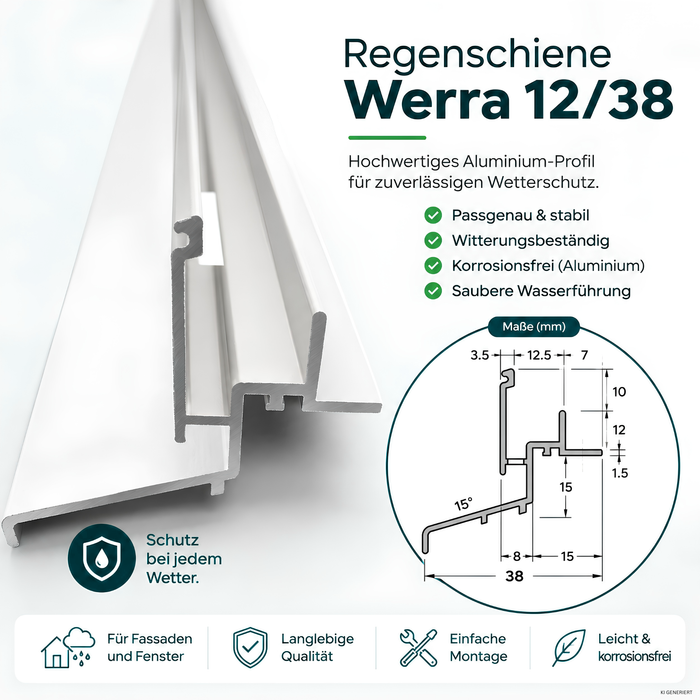 Regenschiene Gutmann WERRA 12/38 für Holzfenster | Aluminium 16 mm Falztiefe