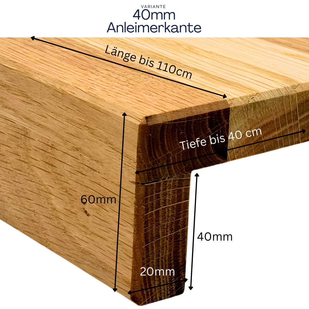 Renovierungsstufe Eiche Massiv 20mm | Fensterbank & Treppenstufe | Wildeiche rustikal | 40mm Anleimer
