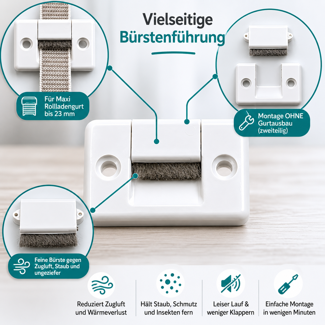 Gurtführung mit Bürste für Maxi Rollladengurt | 23 mm Gurtbreite | 2-teilig | ohne Gurtausbau