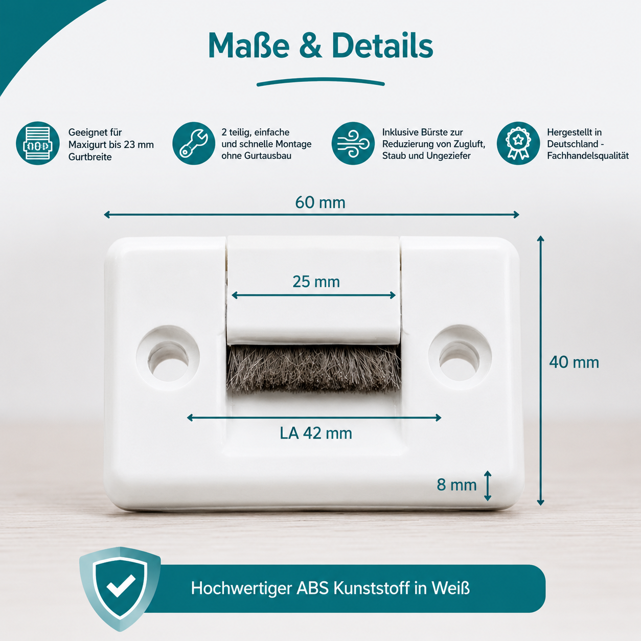 Gurtführung mit Bürste für Maxi Rollladengurt | 23 mm Gurtbreite | 2-teilig | ohne Gurtausbau