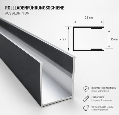 Aluminium Führungsschiene 25x19x25mm für MAXI-Kunststoffprofil Rollladen